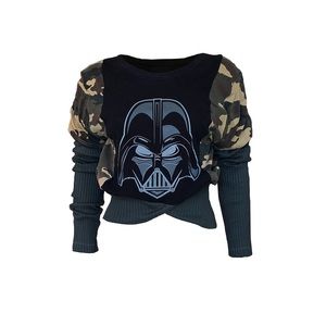 Reworked T-Shirt w/ Two Piece Knitted Sleeves Details